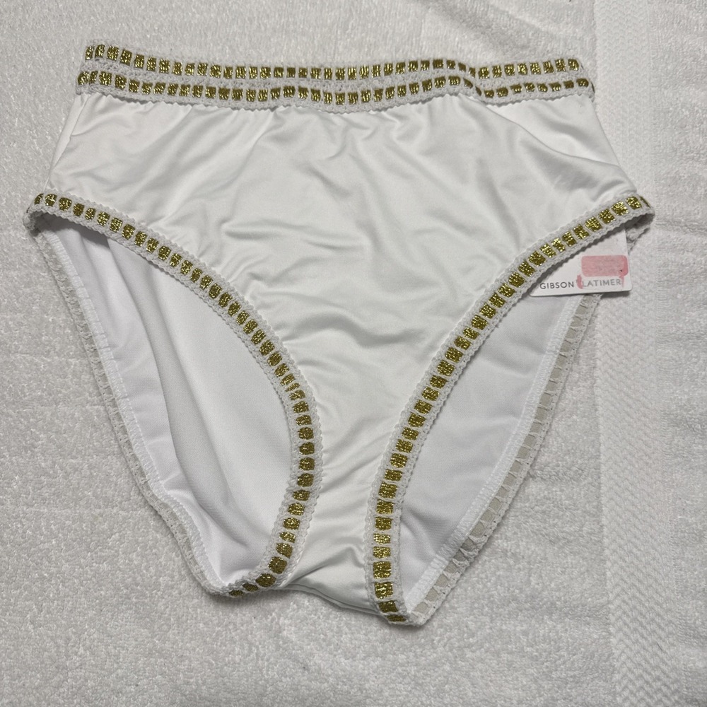 GIBSON  LATIMER SWIMSUIT BOTTOM SIZE XS White With Gold Trim New